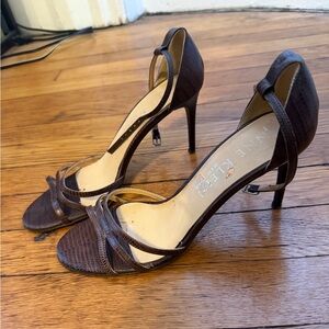 Anne Klein Dark Brown Leather Strappy Heels 7 Vintage